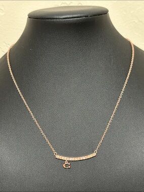 COACH Signature Pave Bar Charm Rose Gold w/Crystal Necklace